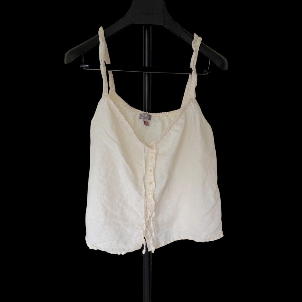 J.Crew Ivory Linen Cotton Button Front Cami Tank Top BY467 Womens Small
